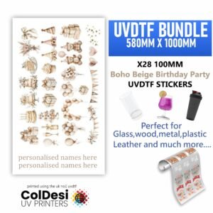 28 Boho Beige Birthday Party 100mm ready to press stickers personalised uvdtf gangsheet 580mm x 1000mm
