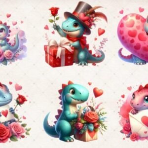 x6 100mm Dinosaur Valentine's Day uvdtf stickers ready to apply