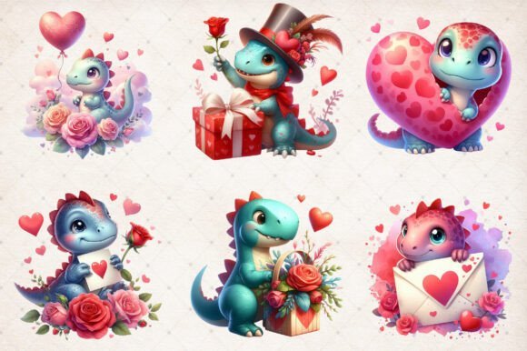 x6 100mm Dinosaur Valentine's Day uvdtf stickers ready to apply