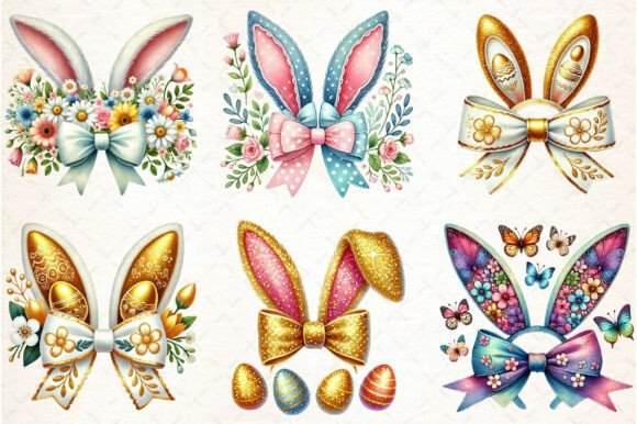 x6 100mm Easter Bunny Ear Coquette Bows uvdtf stickers