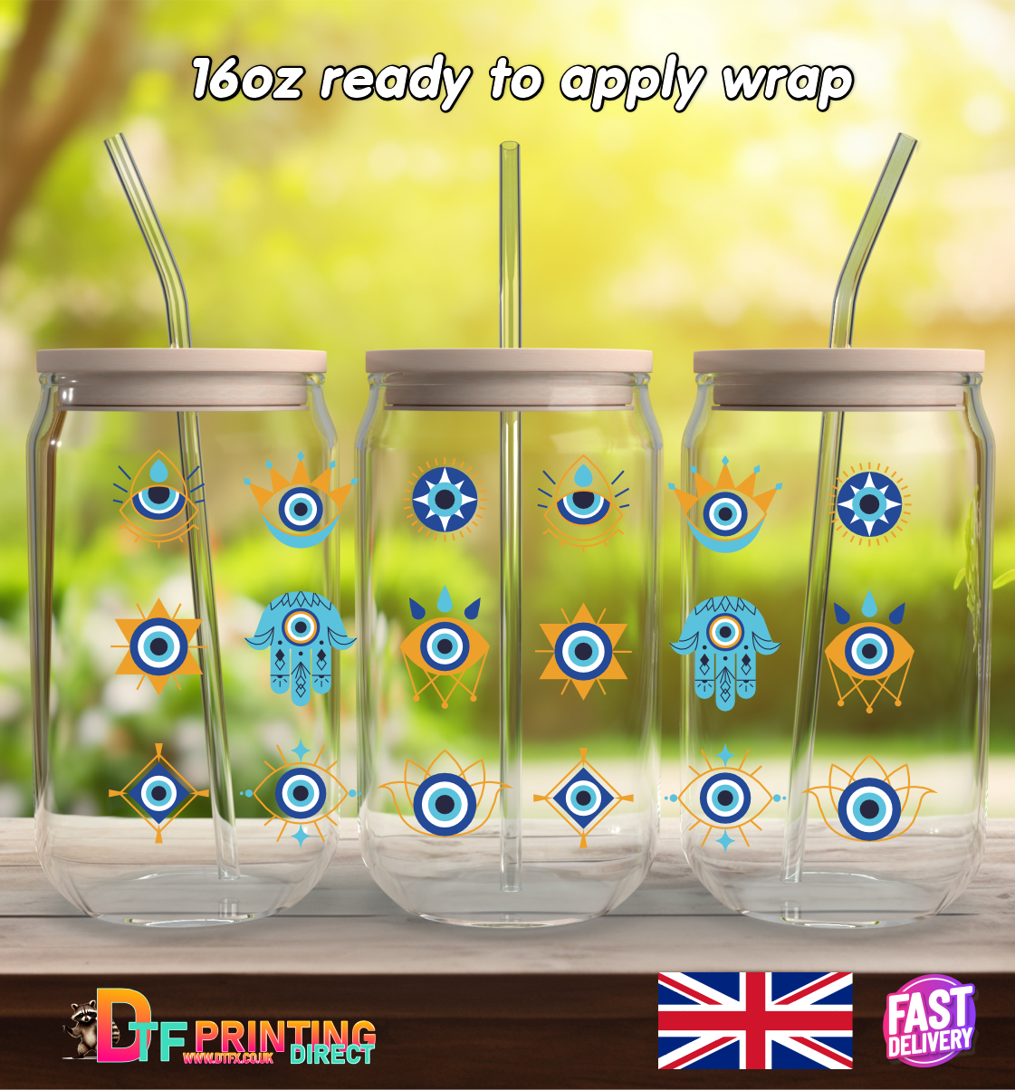 Eye beads or nazars 2 16oz libby cup wrap uvdtf easy to apply sticker
