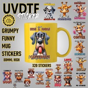 Grumpy Funny sarcastic mug stickers x20 to choose from 80mml high