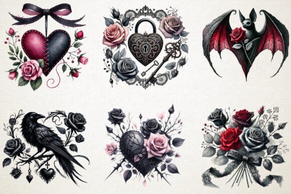 x6 100mm Gothic Valentine's Day 2 uvdtf stickers ready to apply