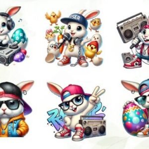 x6 100mm Hip Hop Bunny Easter uvdtf stickers