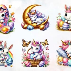 x6 100mm Easter unicorn uvdtf stickers