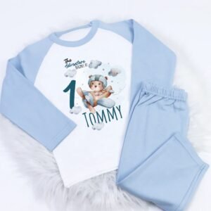 Personalised airplane teddy the adventure begins at any age up childrens pjs, pyjamas, loungewear