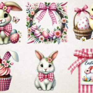 x6 100mm Pink Easter Gingham uvdtf stickers