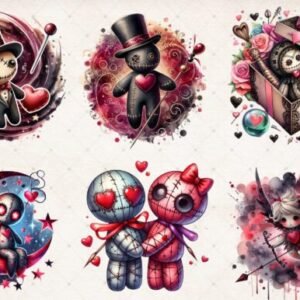 x6 100mm Valentine's Day Gothic Voodoo Doll uvdtf stickers