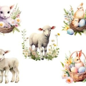 x6 100mm Easter Lamb and Bunny uvdtf stickers