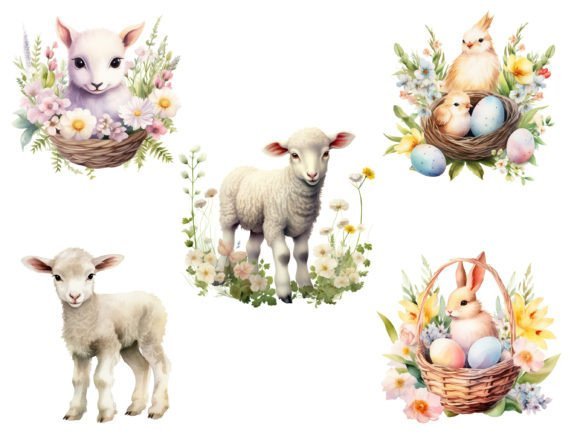 x6 100mm Easter Lamb and Bunny uvdtf stickers
