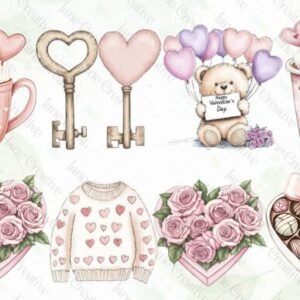 x6 100mm Watercolor Valentines Teddy Bear uvdtf stickers