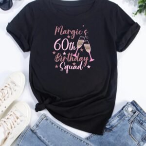20, 30, 40, 50, 60, 70, Birthday printed Glitter cocktail glass design adult black tshirts