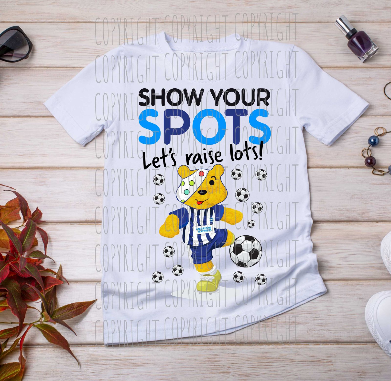brighton  footballer  pudsey  show your spots lets raise lots childrens tshirt