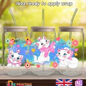 cat wrap flowers  16oz libby cup wrap uvdtf easy to apply sticker