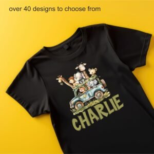Safari  personalised tshirt over 40 to choose from black white tshirt adult kids