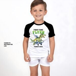 dinosaur first time flyer  Summer Sports set tshirt and shorts black and white