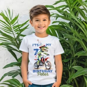Childrens Personalised birthday motocross dinosaur Tshirt