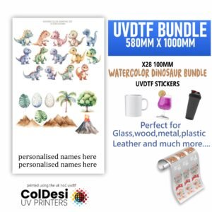 28 Watercolor dinosaur 100mm ready to press stickers personalised uvdtf gangsheet 580mm x 1000mm