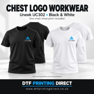 Essential Workwear T-Shirt – Chest Logo — illustrative garments and print placement