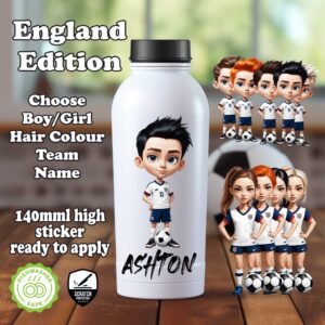 England dollz Footballer personalised custom water bottle sticker 140mml