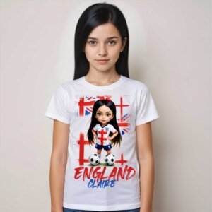girl black hair personalised england  euro 2024 white unisex tshirt