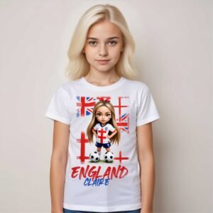 girls blonde hair personalised england white unisex tshirt