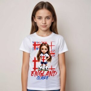 girls brown hair personalised england  euro 2024 white unisex tshirt