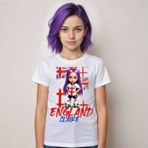 girls purple hair personalised england  euro 2024 white unisex tshirt