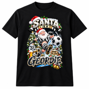Black Santa Is a Geordie Christmas T-shirt with festive football Santa design