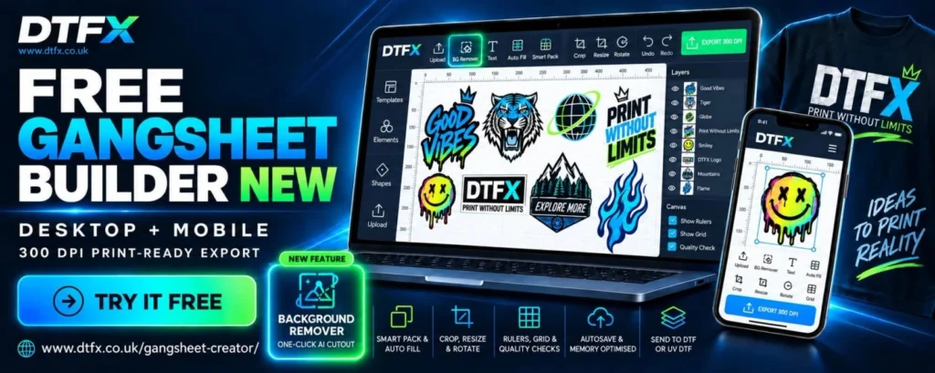 Free gang sheet creator for DTF and UV DTF artwork