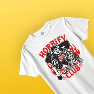 horrify club stranger things themed funny white adult kids tshirt
