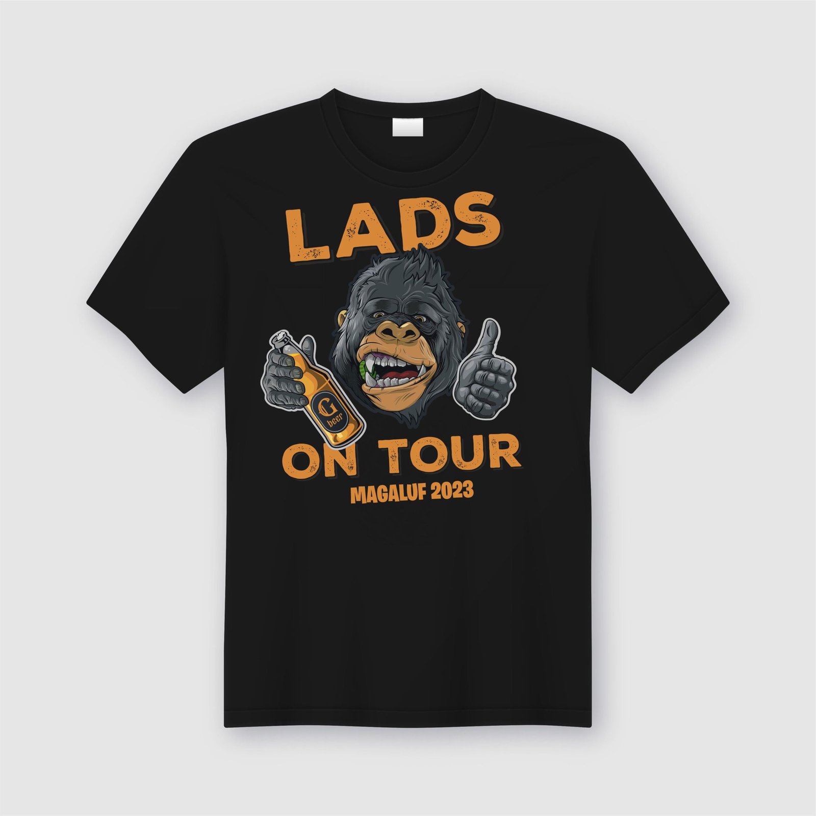lads on tour gorilla holiday black adults tshirt