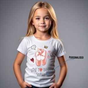Love to dance cool personalised white kids tshirt