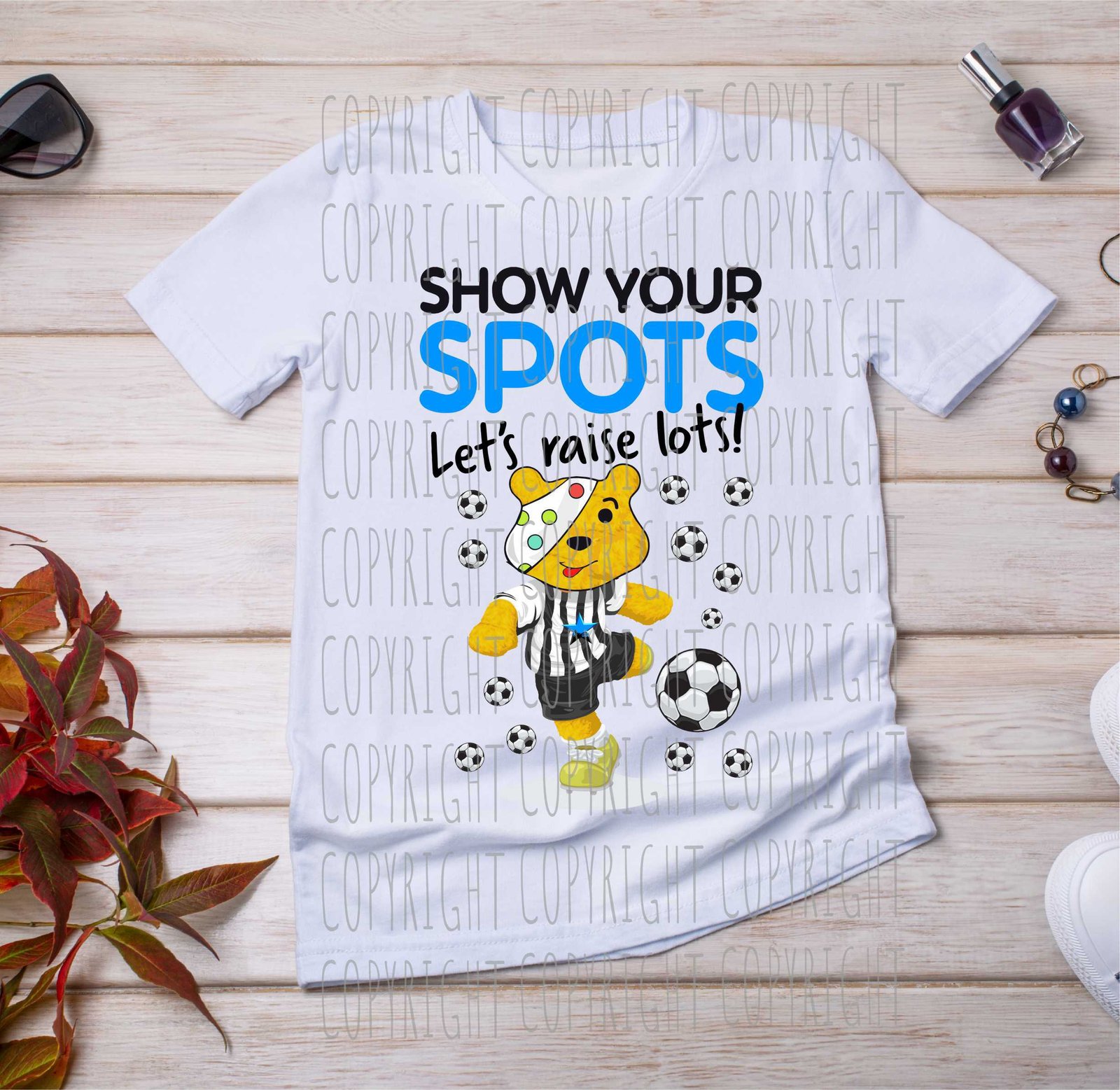 newcastle pudsey show your spots raise lots childrens tshirt