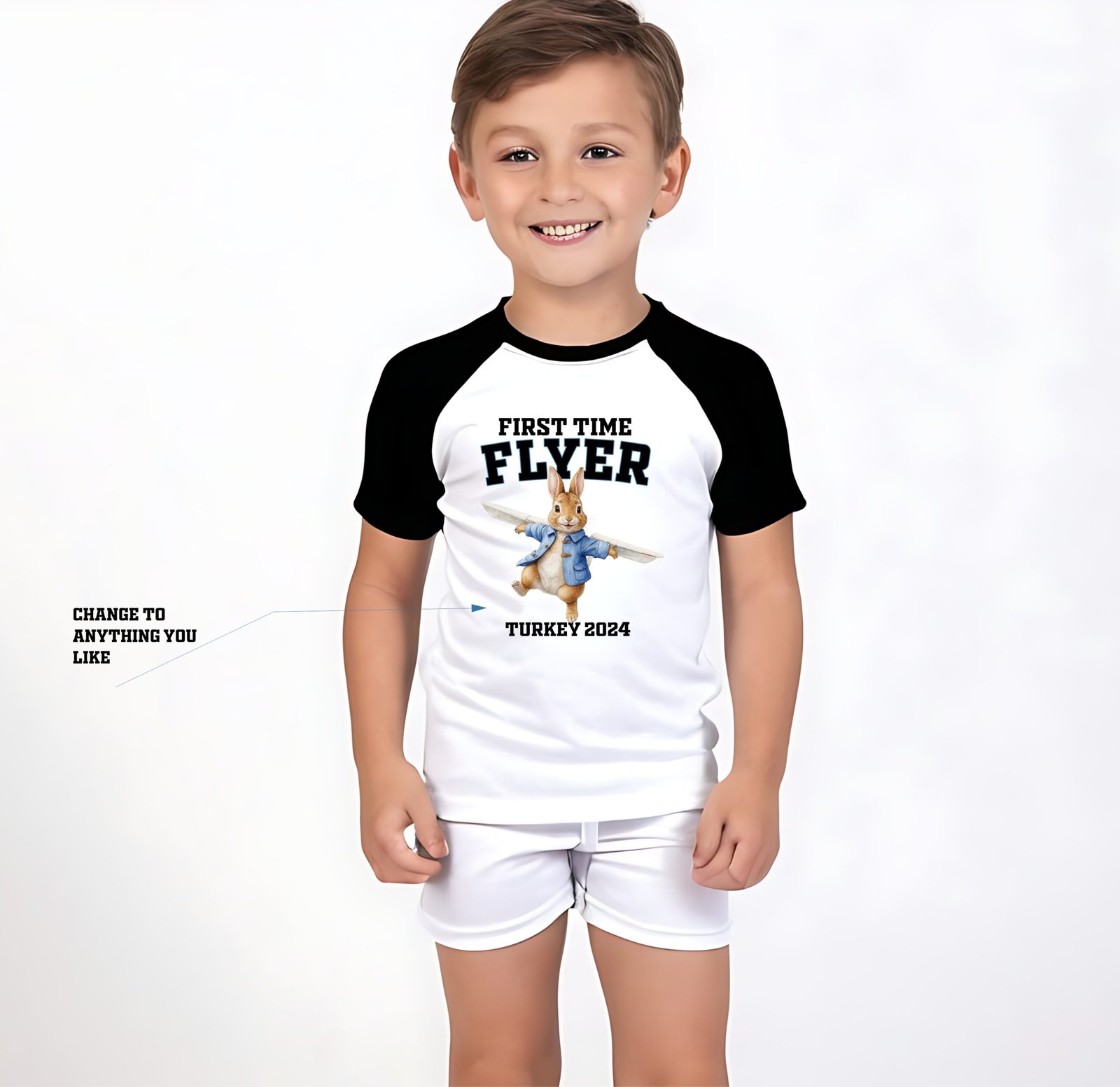peter rabbit first time flyer  Summer Sports set tshirt and shorts black and white