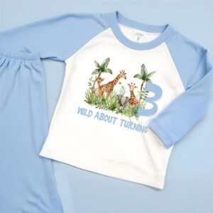 Safari themed pjs over 40 to choose from morning when i wake up personalised pjs raglan blue kids