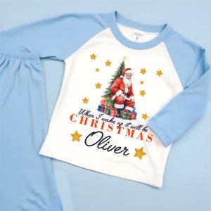 Santa Christmas morning when i wake up pjs raglan blue kids
