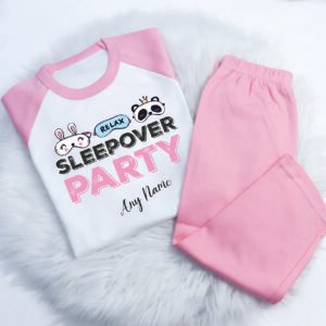 sleepover party girls pink pjs lounge wear personalised