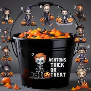 Halloween Trick or treat personalised bucket stickers uvdtf
