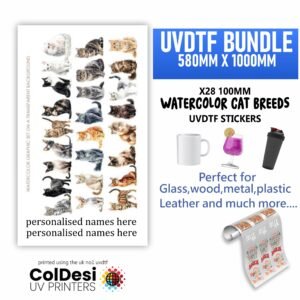 28 Watercolor cat breeds 100mm ready to press stickers personalised uvdtf gangsheet 580mm x 1000mm