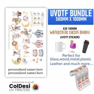 28 Watercolor circus 100mm ready to press stickers personalised uvdtf gangsheet 580mm x 1000mm